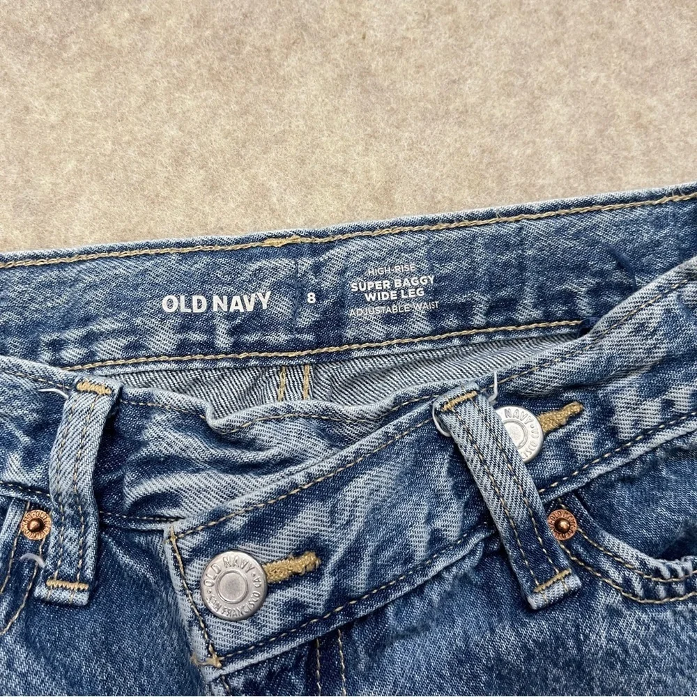 Old Navy High Rise Super Baggy Wide Leg Star Patch Denim Blue Jeans Girls size 8